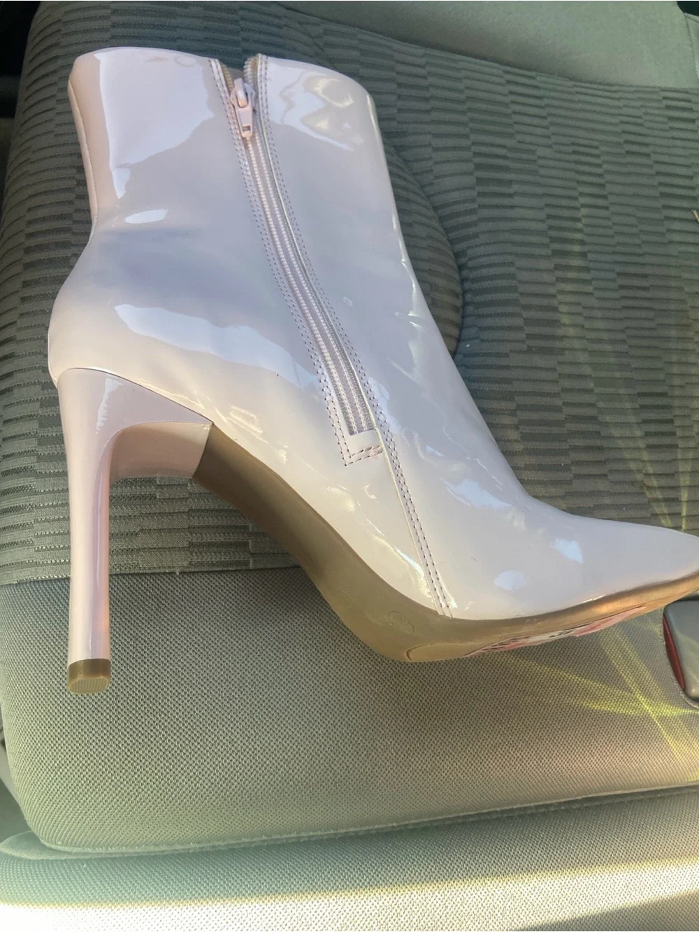 Fashion Nova Patent Pale Pink Block Heel Ankle Boots